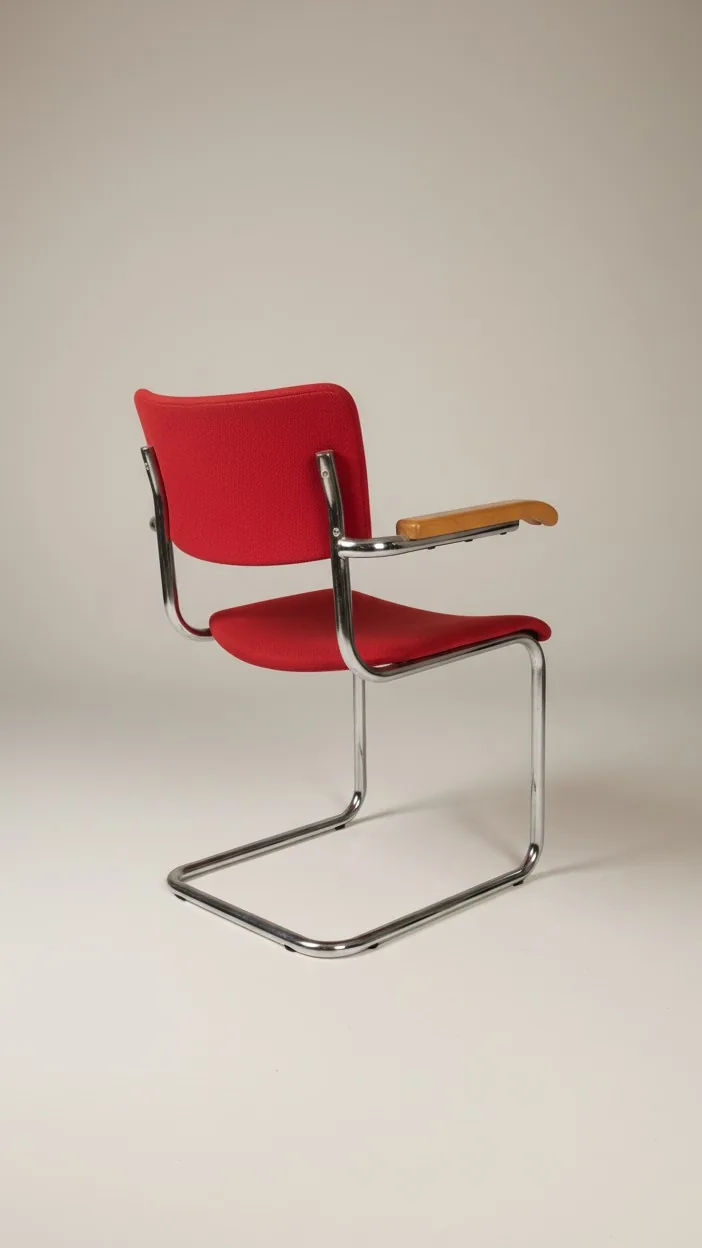 Thonet S 43 F Freischwinger-Armlehnstuhl, rot Ansicht 5