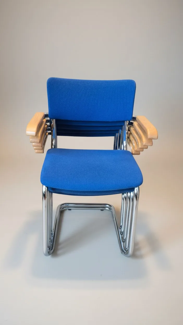 Thonet S 43 F Freischwinger-Armlehnstuhl, blau Ansicht 1