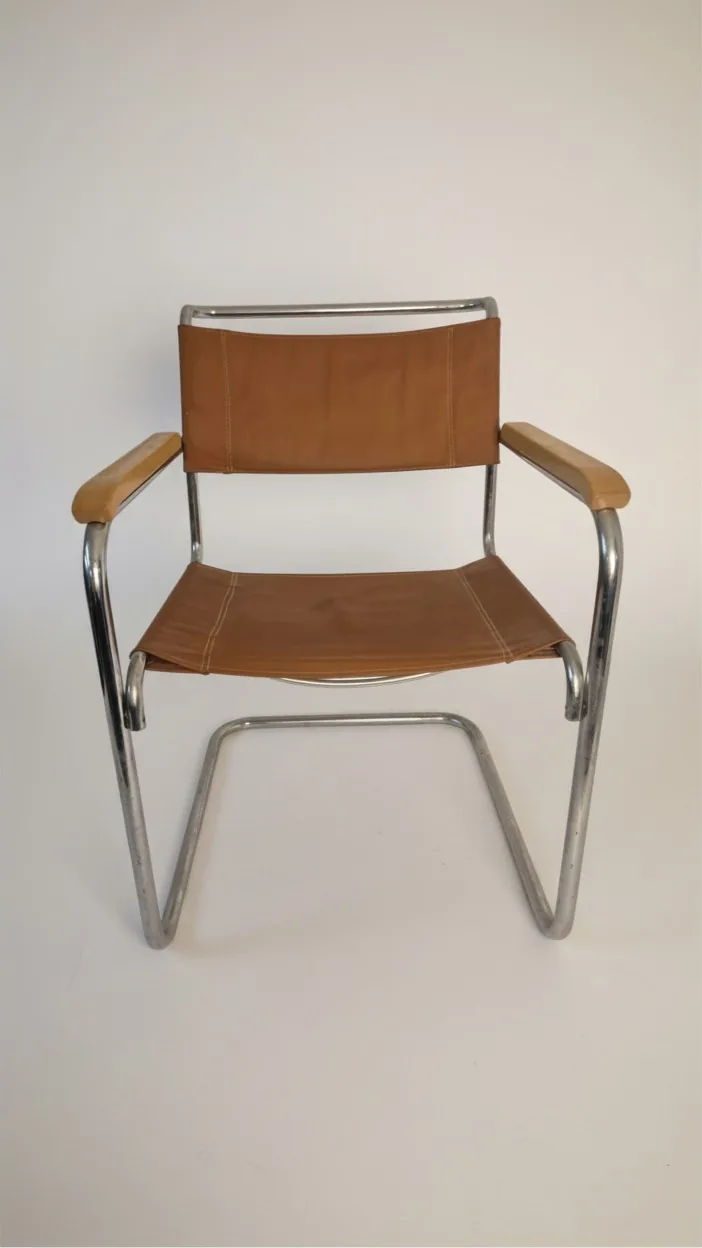 Leder-Freischwinger mit Holzarmlehnen Ansicht 1